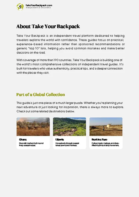example page 1 from our offline Travel Guide for Côte d’Ivoire